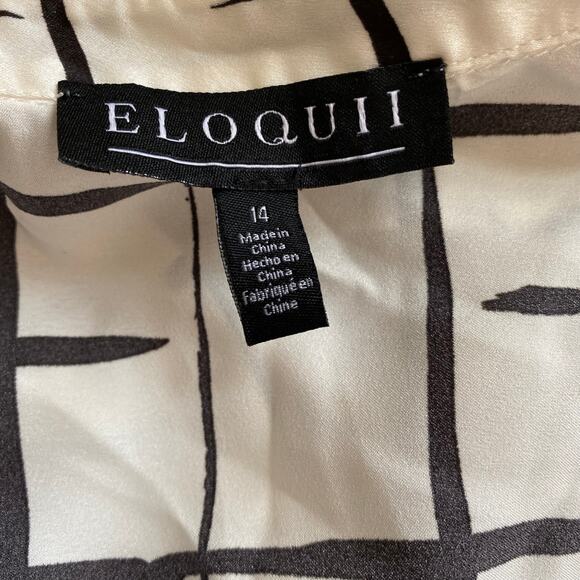 Eloquii 14 Windowpane Pleated Dress Belted Long Maxi White Black Check Career - Picture 4 of 9